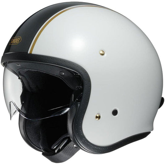 Shoei J-O Carburettor TC6 Helmet - White Black Gold - Browse our range of Helmet: Open Face - getgearedshop 